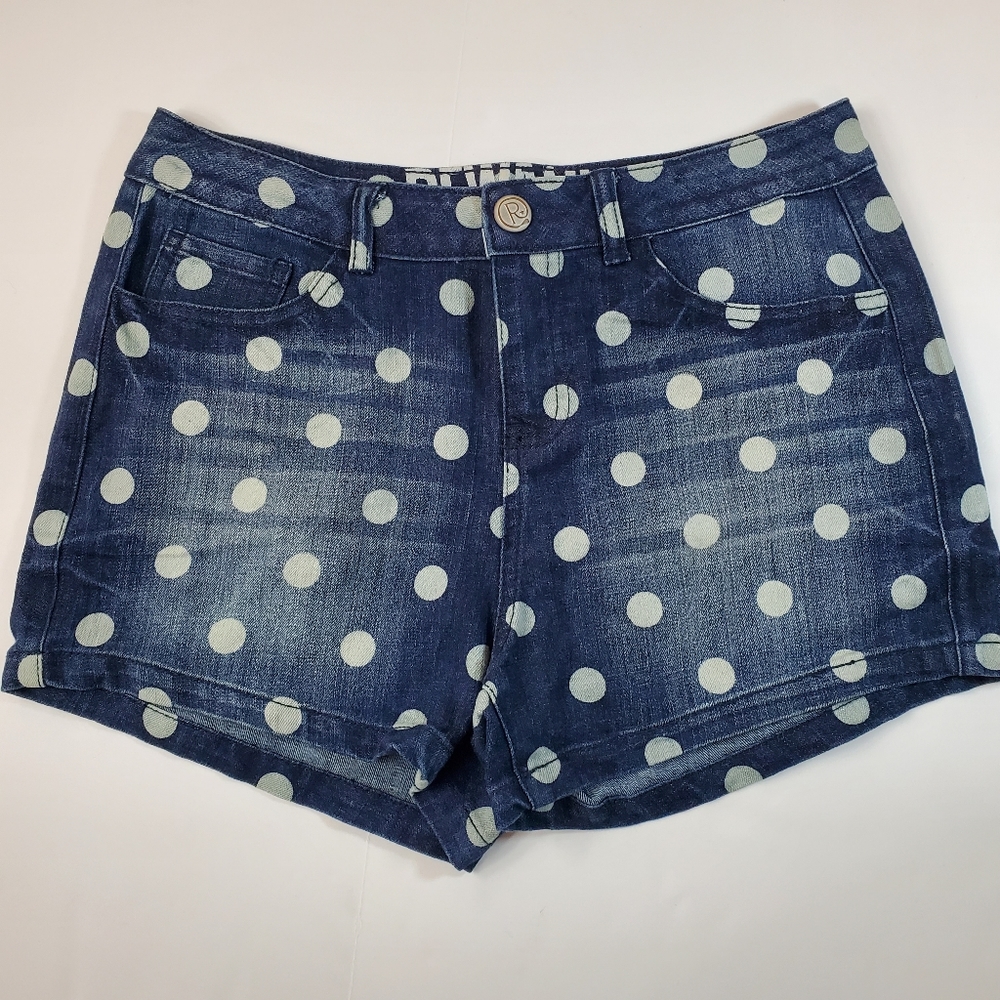 Rewash Juniors Mid-Rise Medium Wash Polka Dot Jean Shorts